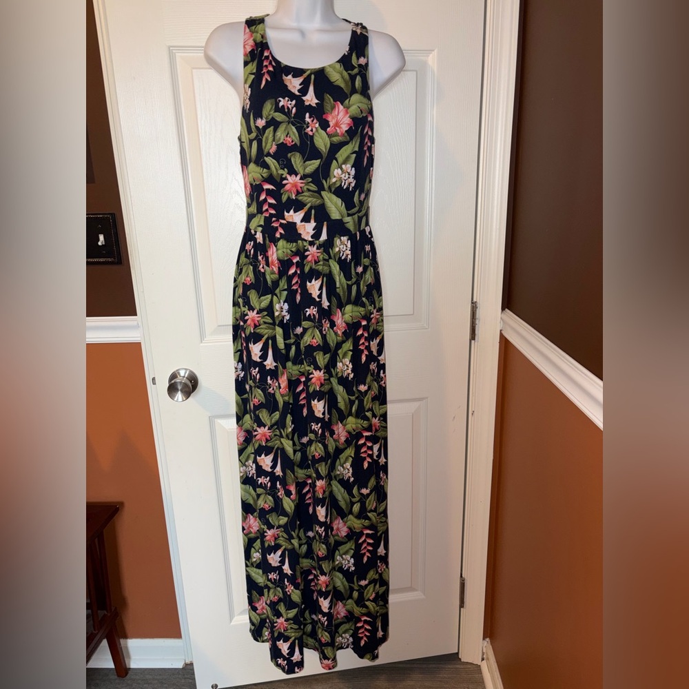 Tommy Bahama Floral Print Maxi Dress, Navy, Pink & Green,  XS